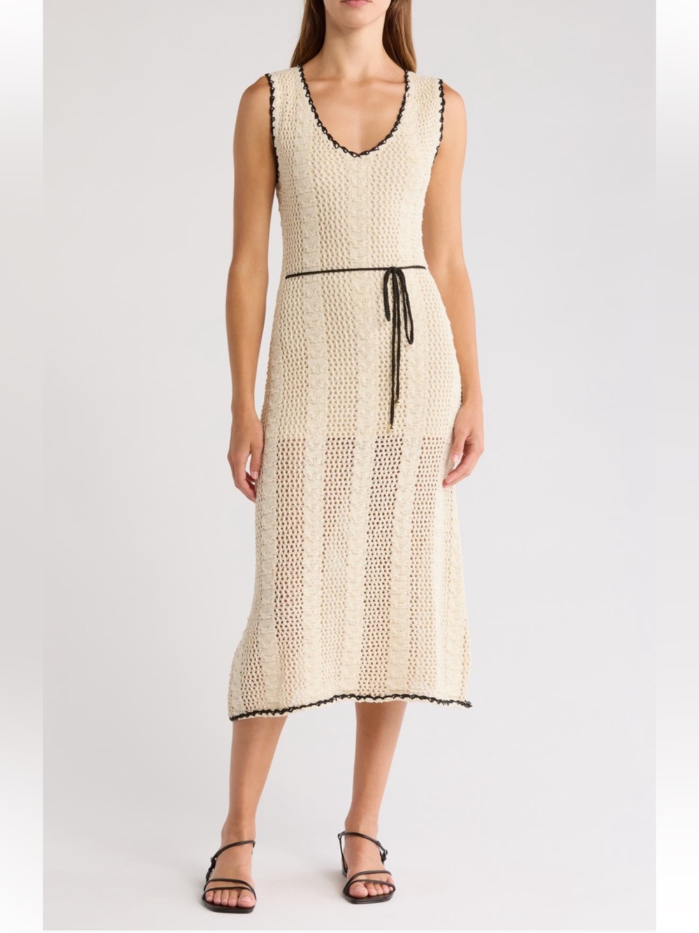 Elan Cream Crochet Cotton Blend Midi Dress Size Small NWT